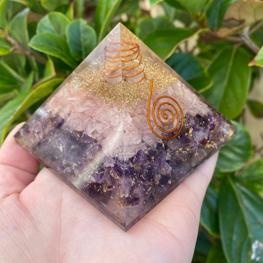 Orgonite Rose & Amethyst Pyramid