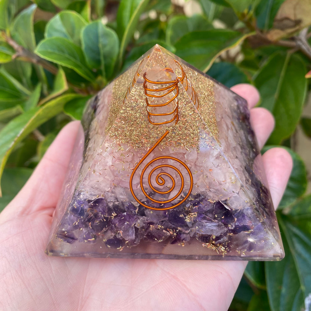 Orgonite Rose & Amethyst Pyramid