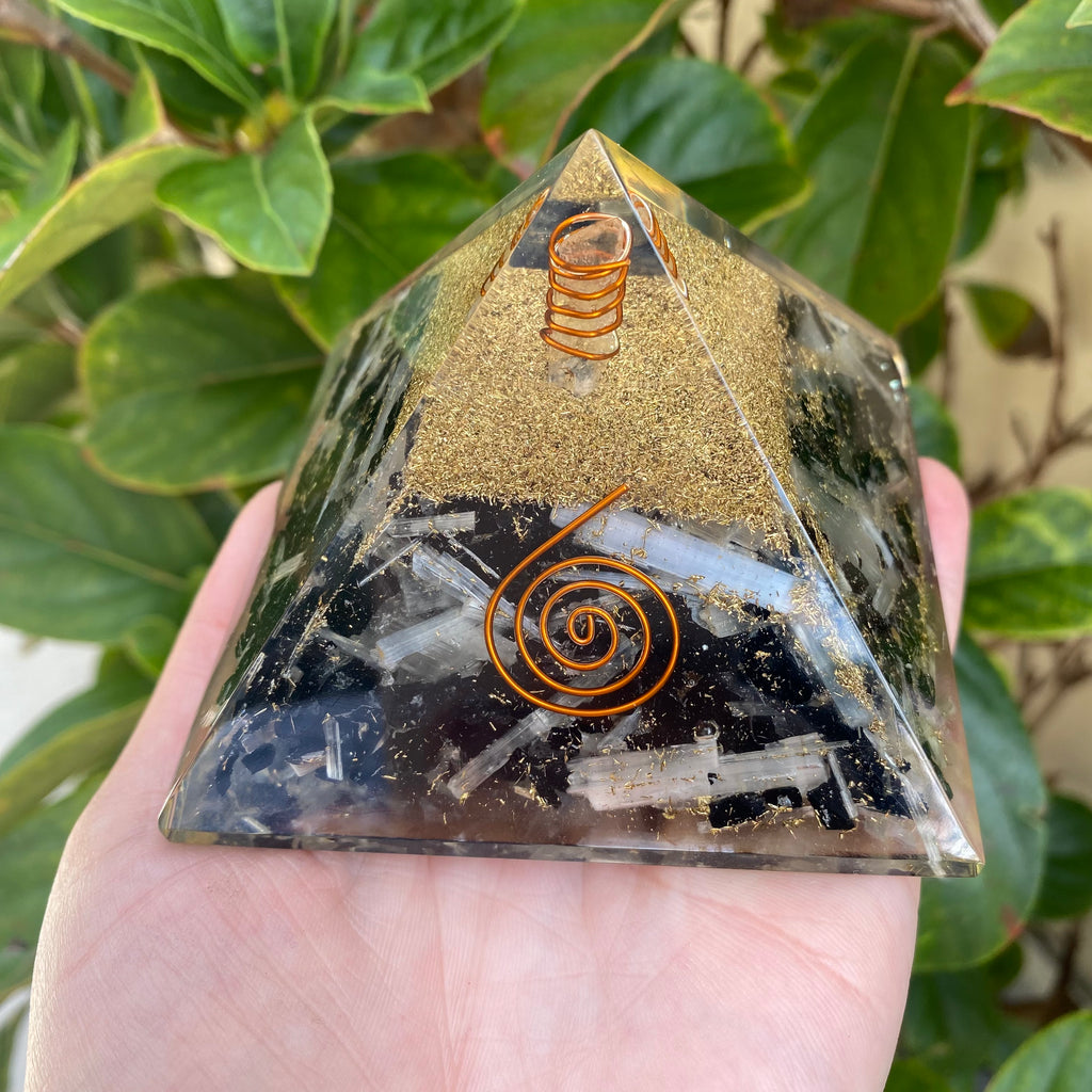 Orgonite Selenite & Tourmaline Pyramid