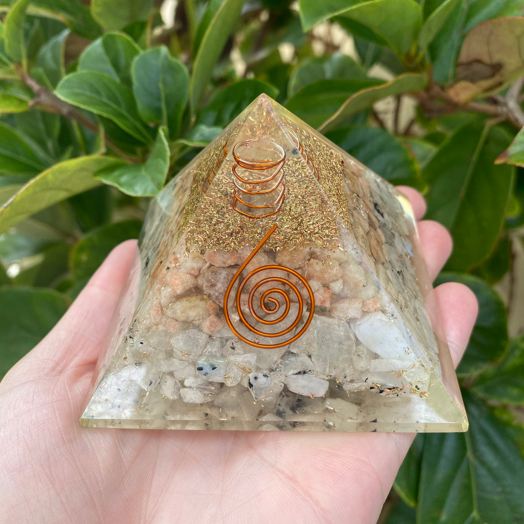 Orgonite Moonstone & Sunstone Pyramid