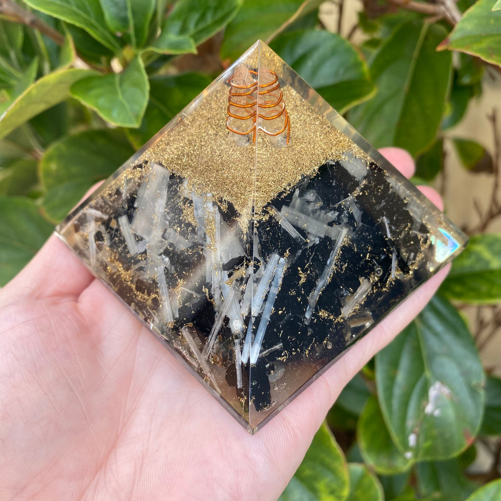 Orgonite Selenite & Tourmaline Pyramid