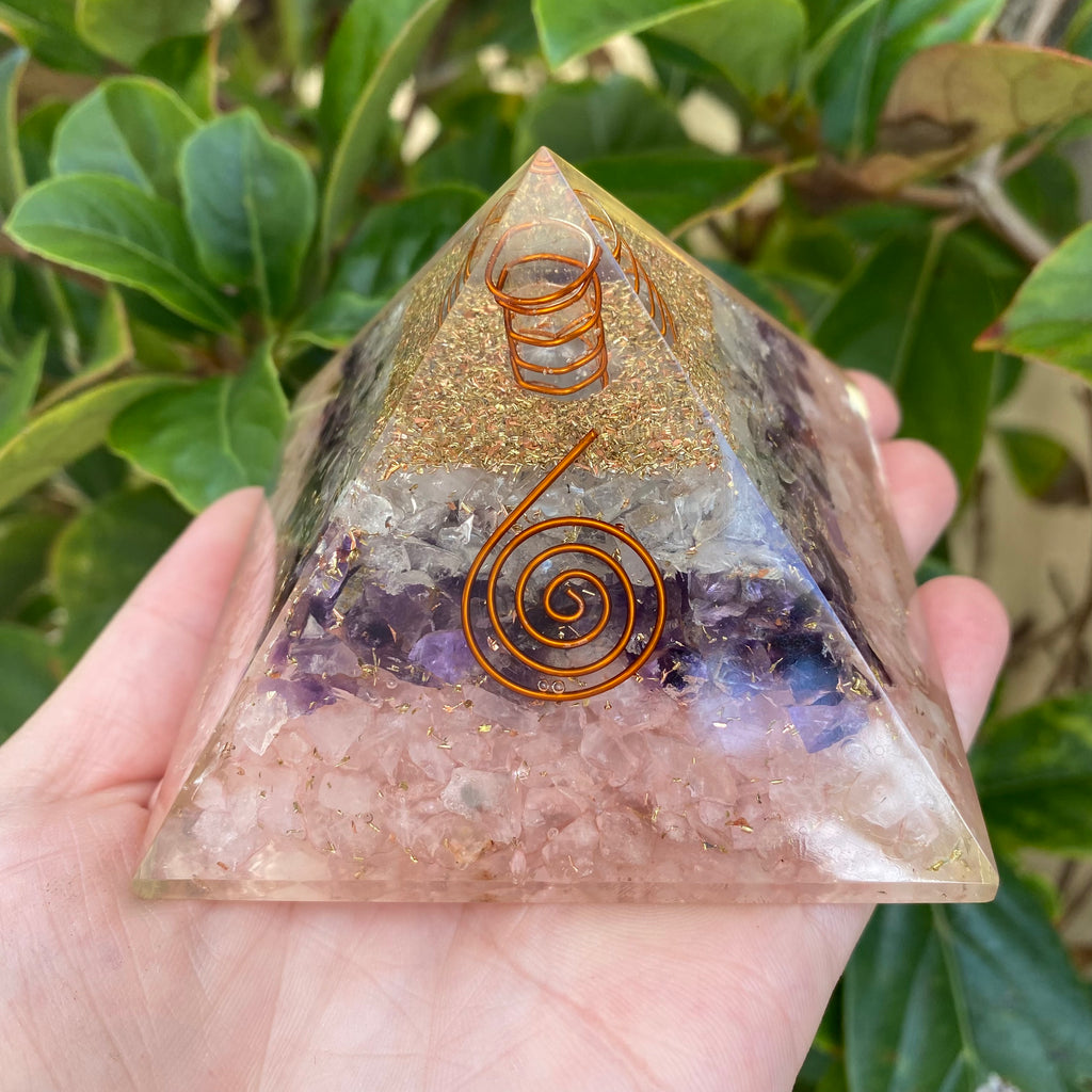 Orgonite Rose, Amethyst & Quartz Pyramid