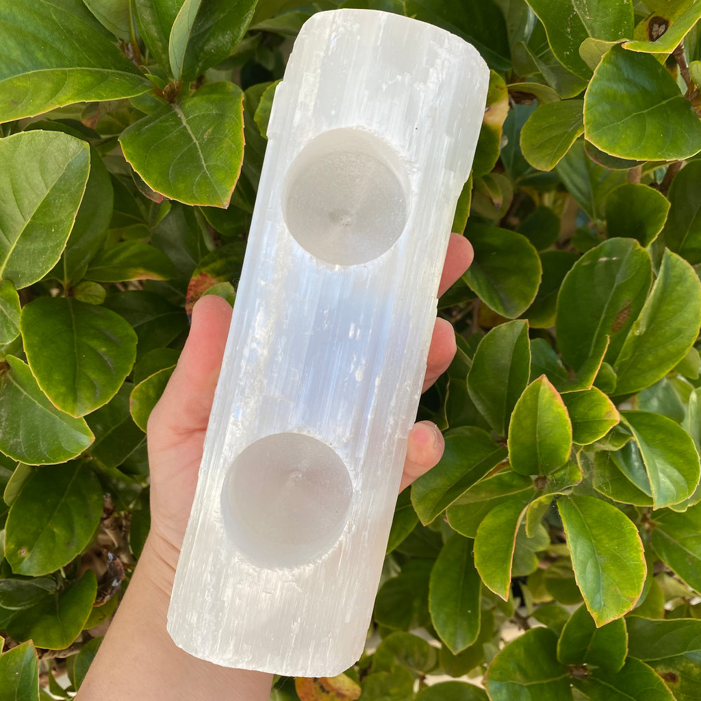 Selenite Log Candle Holder