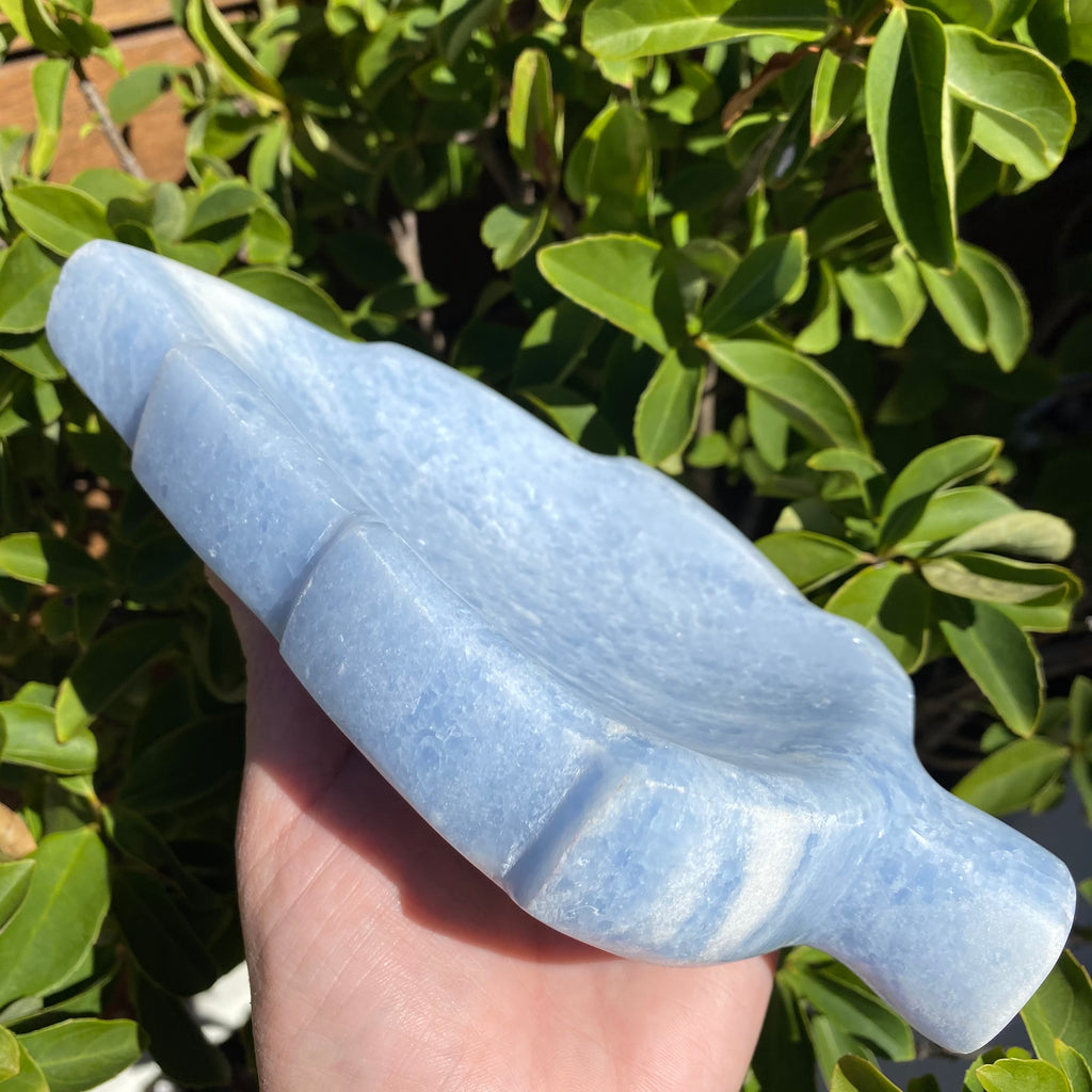 Large Blue Calcite Leaf Bowl