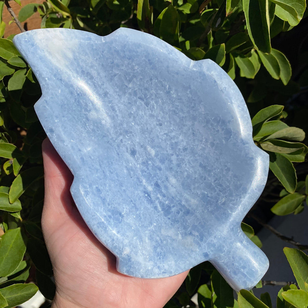 Large Blue Calcite Leaf Bowl