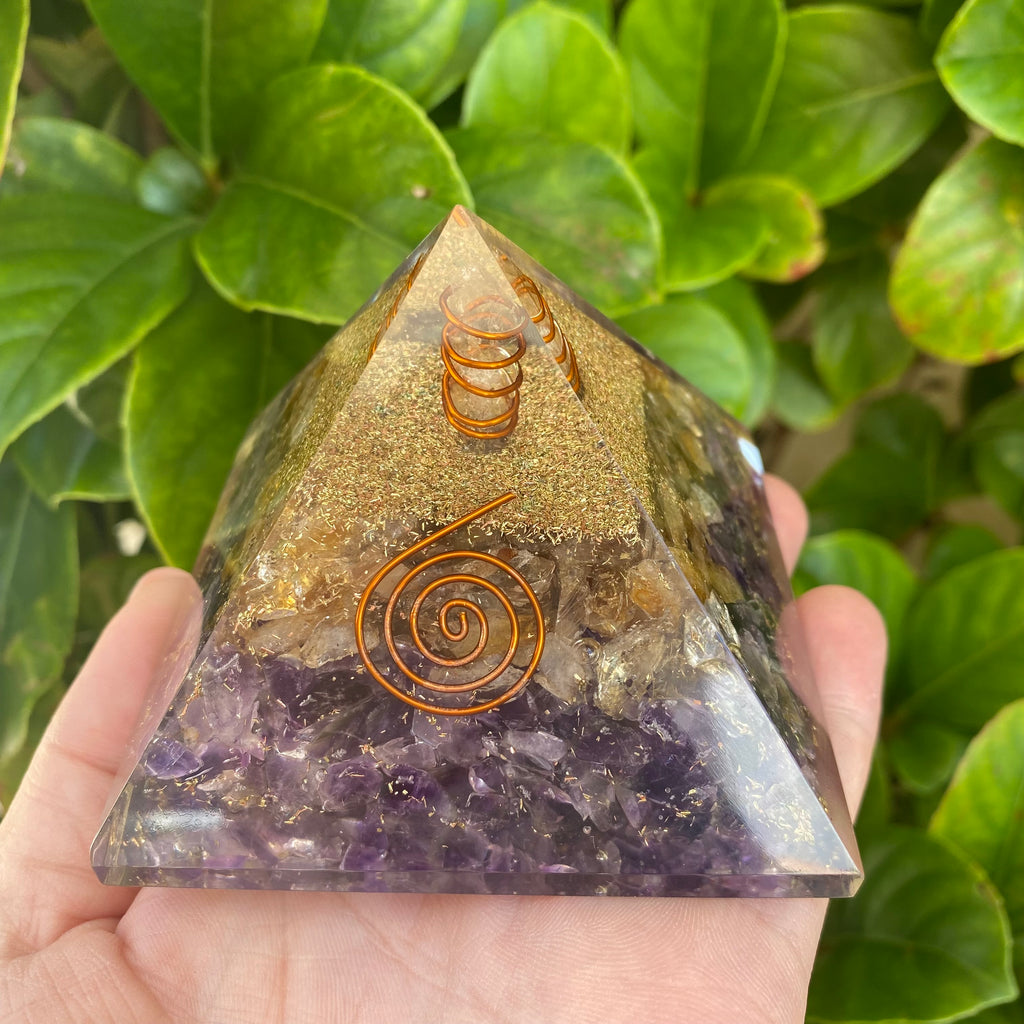 Orgonite Citrine and Amethyst Pyramid