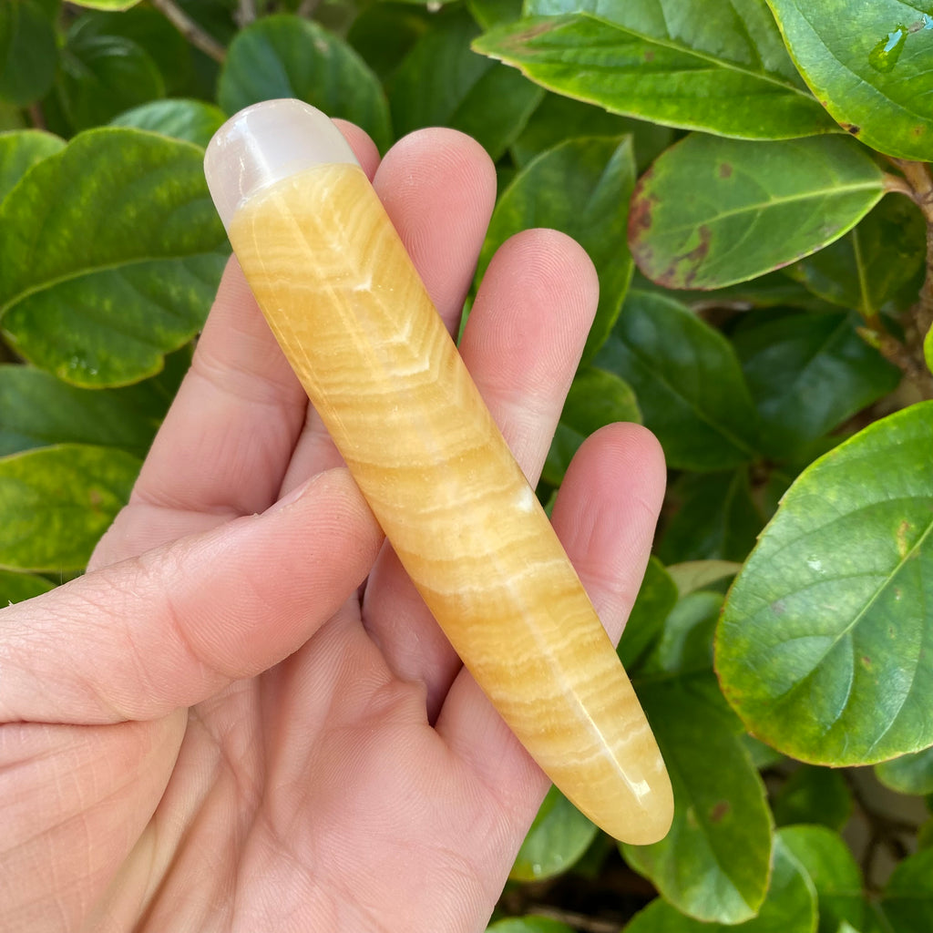 Orange Calcite Wand with Selenite