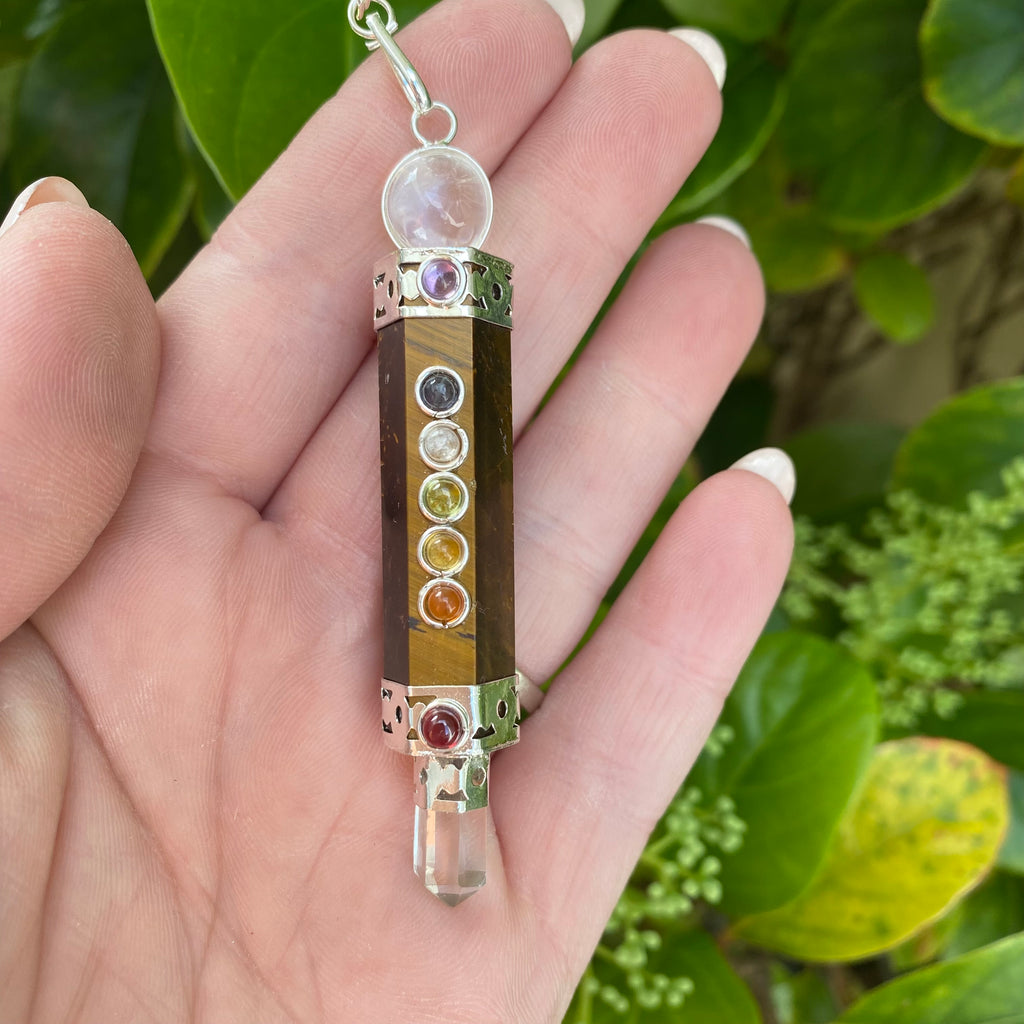 Tiger Eye Pendulum with Quartz Point