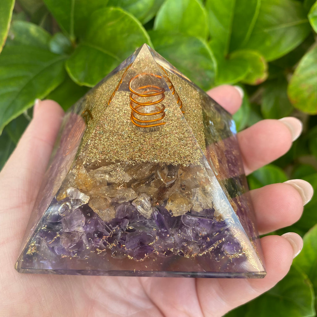 Orgonite Citrine and Amethyst Pyramid